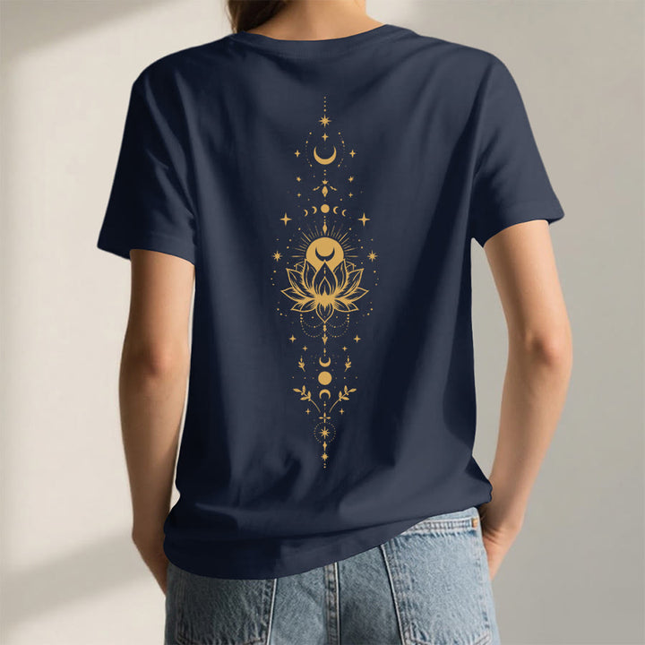 Olivenorma Front Back Dual Print Moon Lotus Spiritual Graphic Women's V Neck T-Shirt - image 4