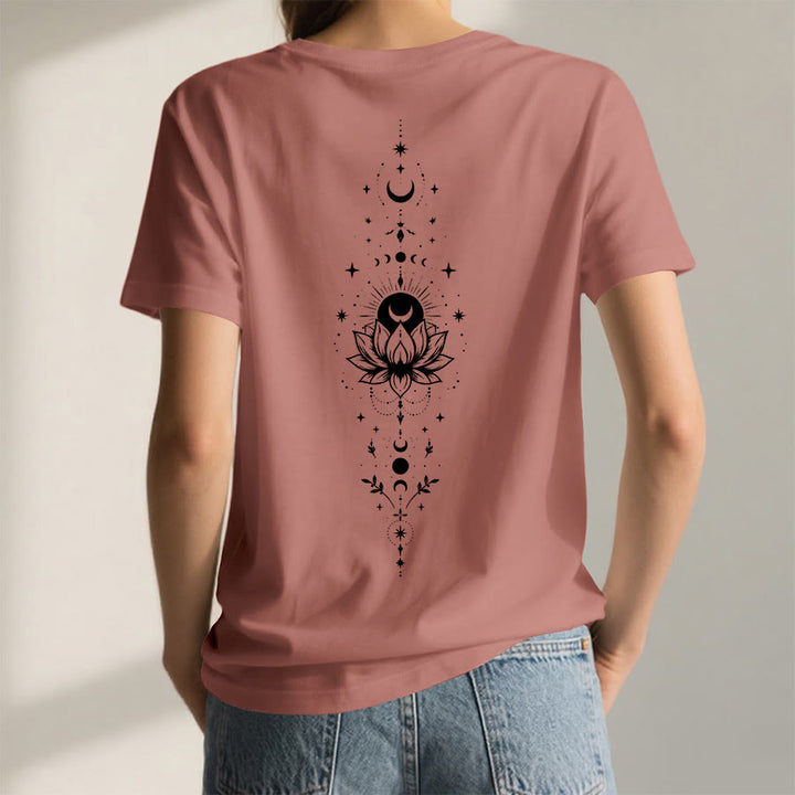 Olivenorma Front Back Dual Print Moon Lotus Spiritual Graphic Women's V Neck T-Shirt - image 24
