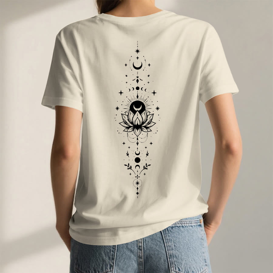 Olivenorma Front Back Dual Print Moon Lotus Spiritual Graphic Women's V Neck T-Shirt - image 19