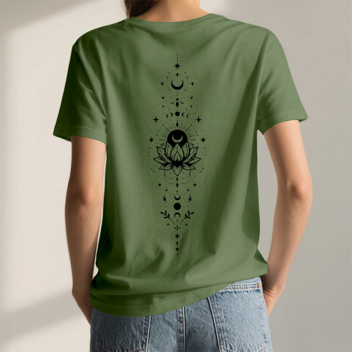 Olivenorma Front Back Dual Print Moon Lotus Spiritual Graphic Women's V Neck T-Shirt - image 14