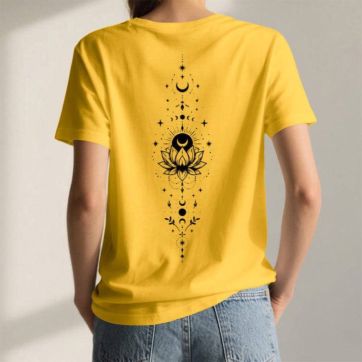 Olivenorma Front Back Dual Print Moon Lotus Spiritual Graphic Women's V Neck T-Shirt - image 54