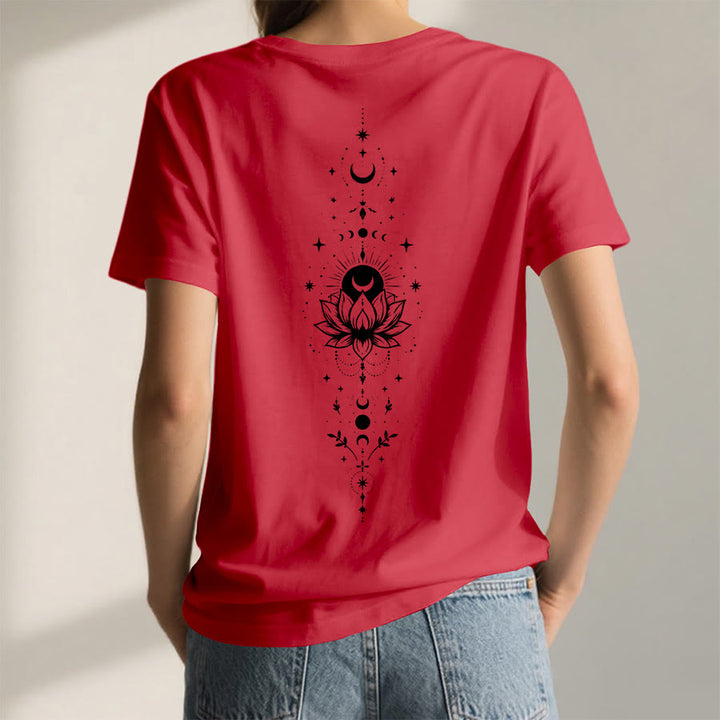 Olivenorma Front Back Dual Print Moon Lotus Spiritual Graphic Women's V Neck T-Shirt - image 49
