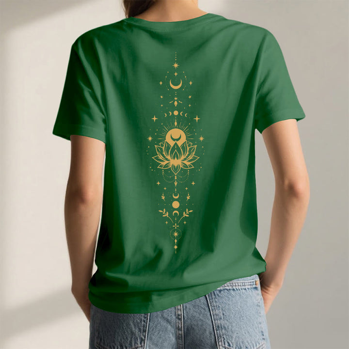 Olivenorma Front Back Dual Print Moon Lotus Spiritual Graphic Women's V Neck T-Shirt - image 9