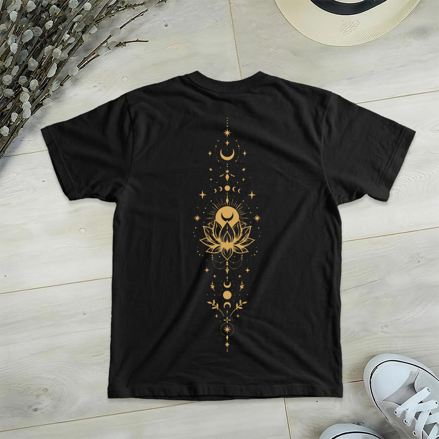 Olivenorma Front Back Dual Print Moon Lotus Spiritual Graphic Women's V Neck T-Shirt - image 31
