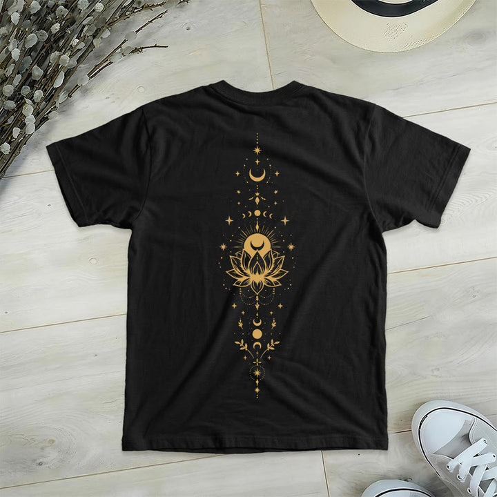 Olivenorma Front Back Dual Print Moon Lotus Spiritual Graphic Women's V Neck T-Shirt - image 31