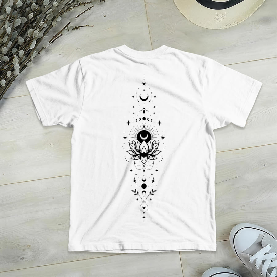 Olivenorma Front Back Dual Print Moon Lotus Spiritual Graphic Women's V Neck T-Shirt - image 41