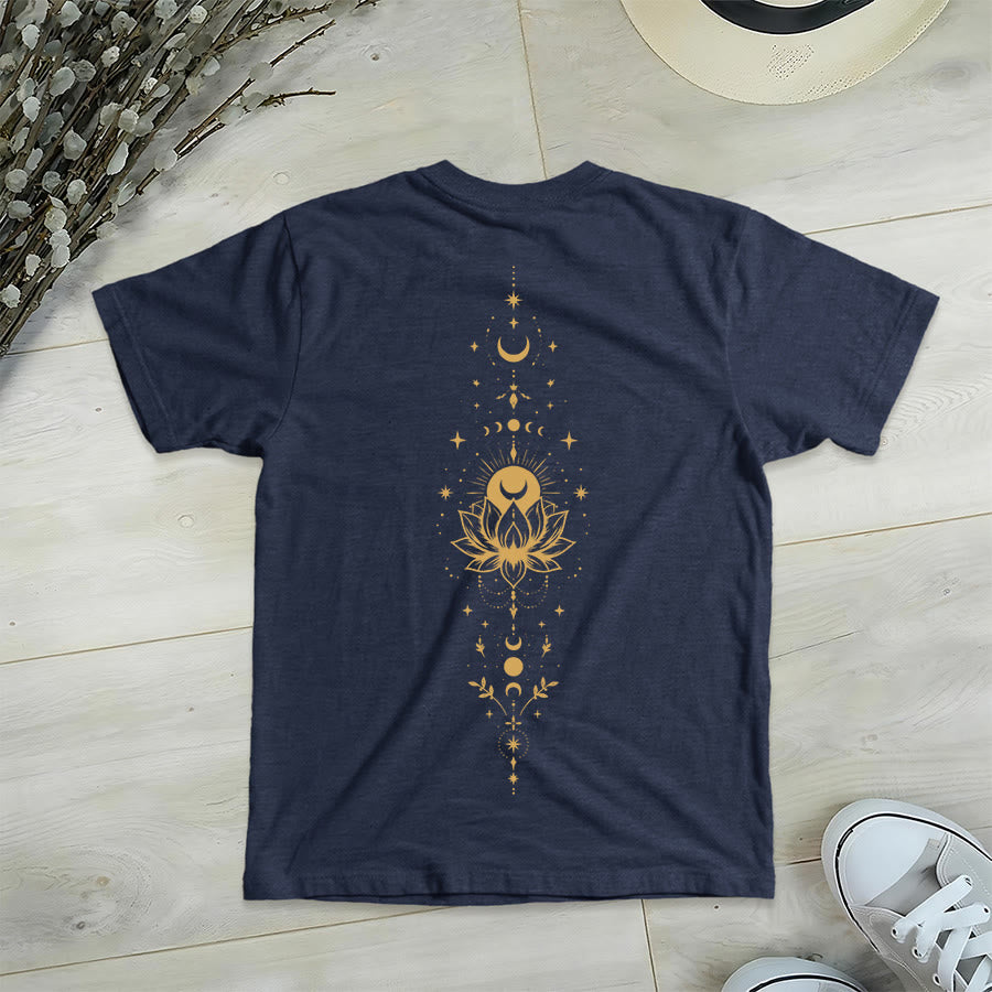 Olivenorma Front Back Dual Print Moon Lotus Spiritual Graphic Women's V Neck T-Shirt - image 1
