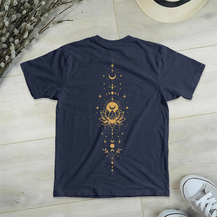 Olivenorma Front Back Dual Print Moon Lotus Spiritual Graphic Women's V Neck T-Shirt - image 1