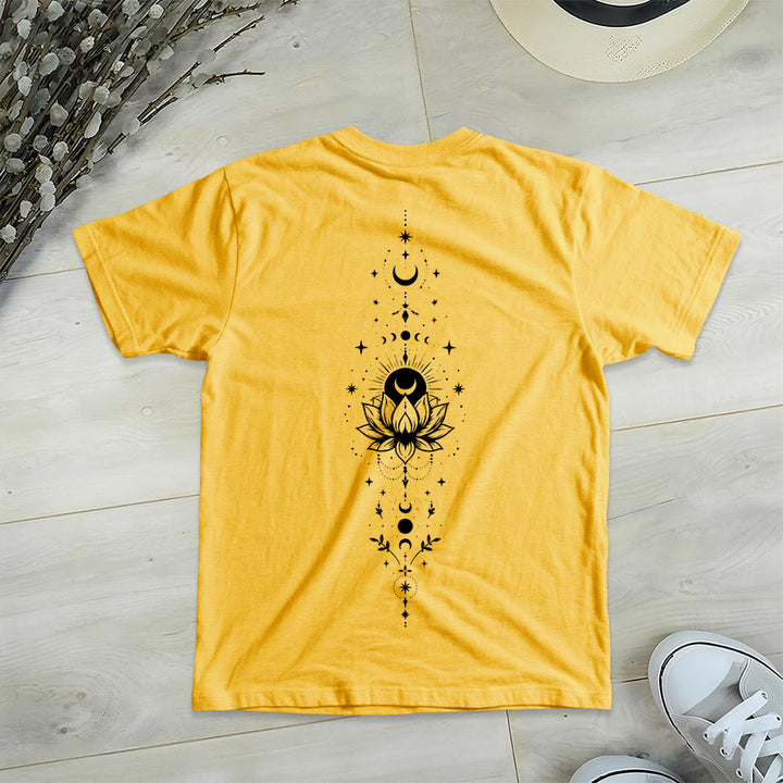 Olivenorma Front Back Dual Print Moon Lotus Spiritual Graphic Women's V Neck T-Shirt - image 51