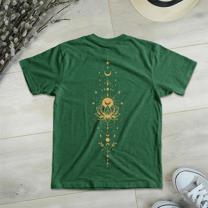 Olivenorma Front Back Dual Print Moon Lotus Spiritual Graphic Women's V Neck T-Shirt - image 6