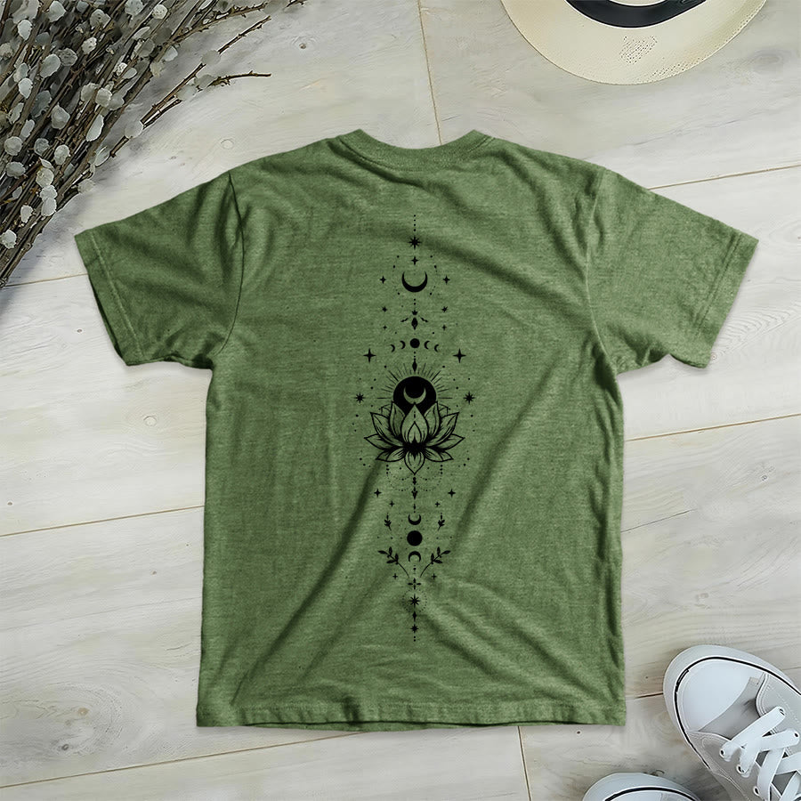 Olivenorma Front Back Dual Print Moon Lotus Spiritual Graphic Women's V Neck T-Shirt - image 11