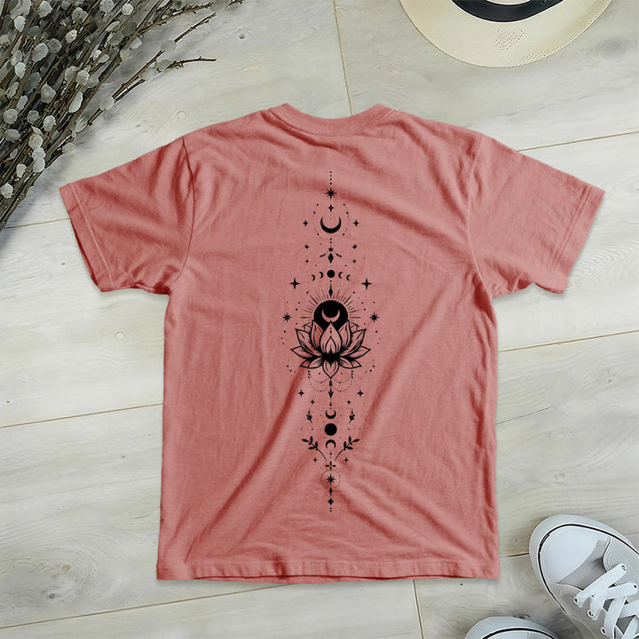 Olivenorma Front Back Dual Print Moon Lotus Spiritual Graphic Women's V Neck T-Shirt - image 21