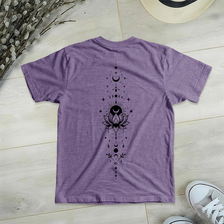 Olivenorma Front Back Dual Print Moon Lotus Spiritual Graphic Women's V Neck T-Shirt - image 61