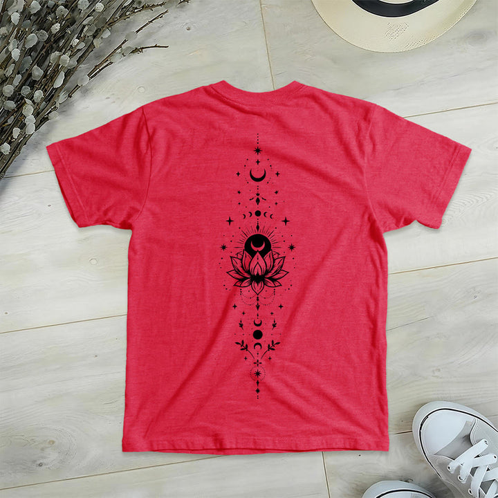 Olivenorma Front Back Dual Print Moon Lotus Spiritual Graphic Women's V Neck T-Shirt - image 46