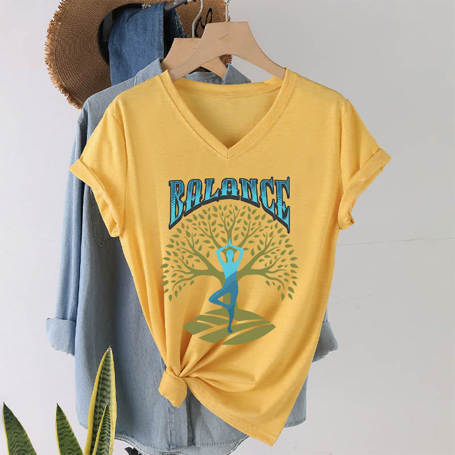 Olivenorma Tree Pose Yoga Lady Balance Word Spiritual Women's V Neck T-Shirt - Yellow - 2XL - image 31