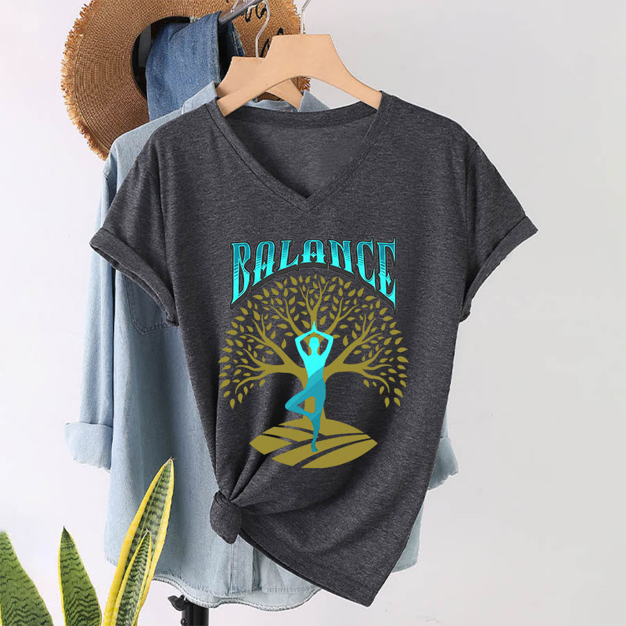 Olivenorma Tree Pose Yoga Lady Balance Word Spiritual Women's V Neck T-Shirt - Gray - 2XL - image 22