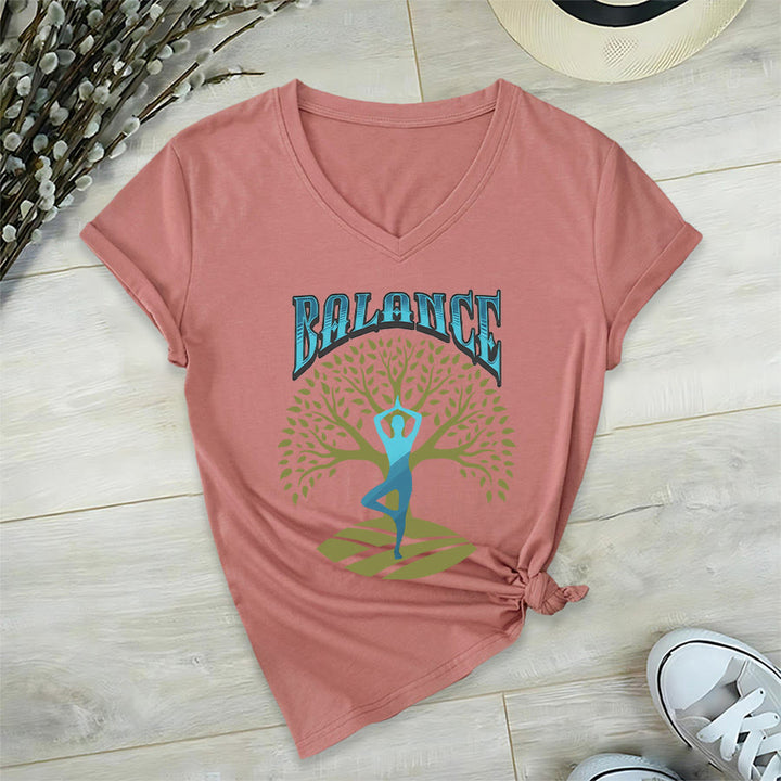 Olivenorma Tree Pose Yoga Lady Balance Word Spiritual Women's V Neck T-Shirt - image 12
