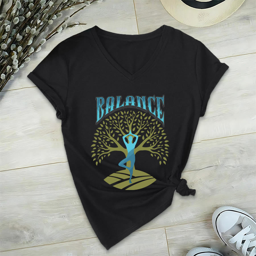 Olivenorma Tree Pose Yoga Lady Balance Word Spiritual Women's V Neck T-Shirt - image 18