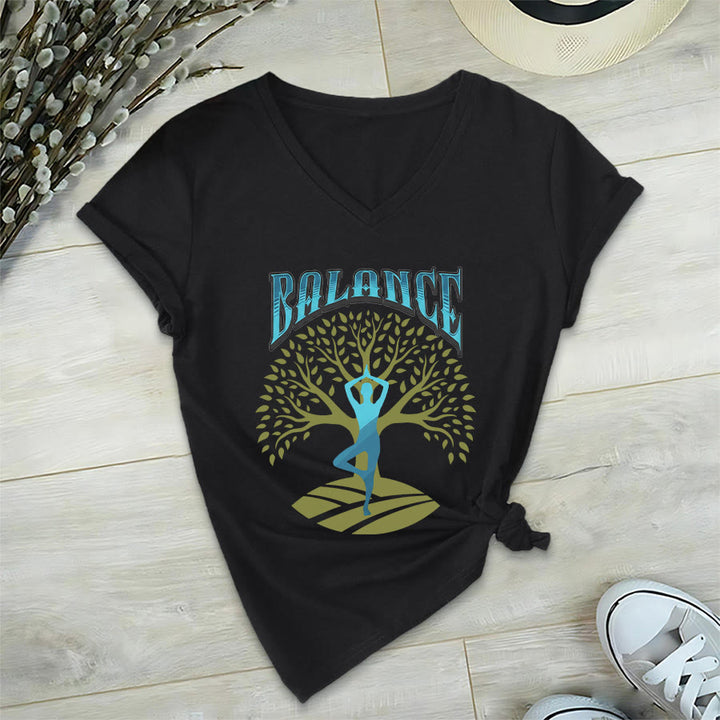 Olivenorma Tree Pose Yoga Lady Balance Word Spiritual Women's V Neck T-Shirt - image 18