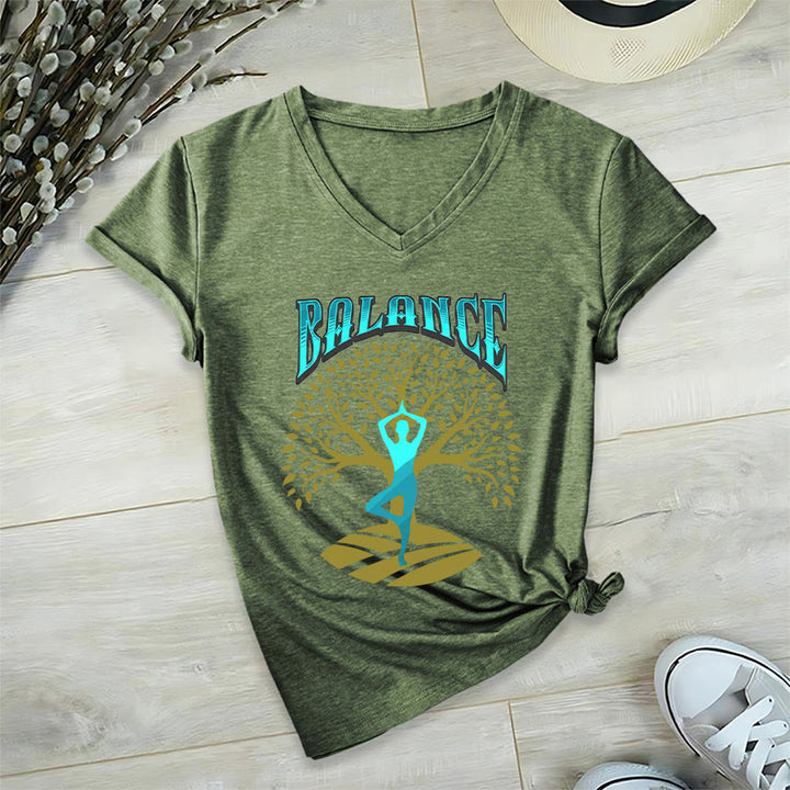 Olivenorma Tree Pose Yoga Lady Balance Word Spiritual Women's V Neck T-Shirt - image 6