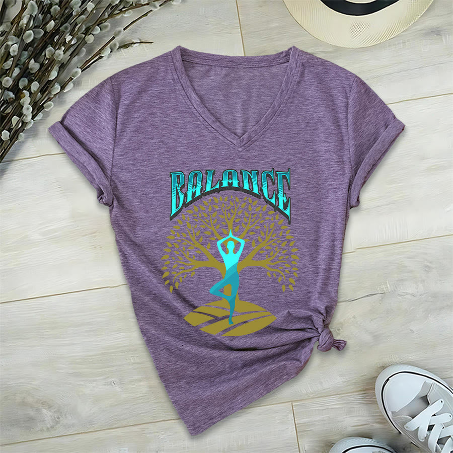 Olivenorma Tree Pose Yoga Lady Balance Word Spiritual Women's V Neck T-Shirt - image 36