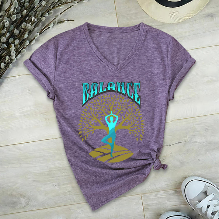 Olivenorma Tree Pose Yoga Lady Balance Word Spiritual Women's V Neck T-Shirt - image 36