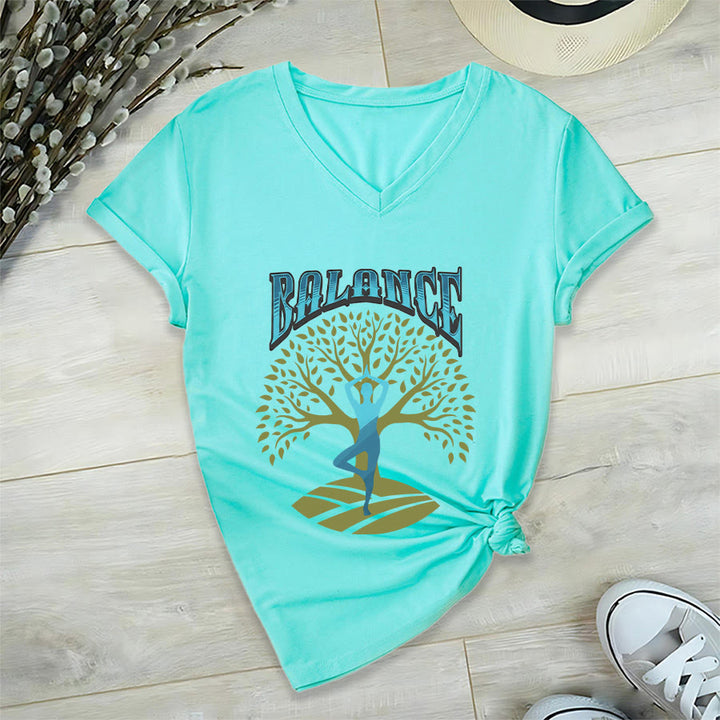 Olivenorma Tree Pose Yoga Lady Balance Word Spiritual Women's V Neck T-Shirt - image 15