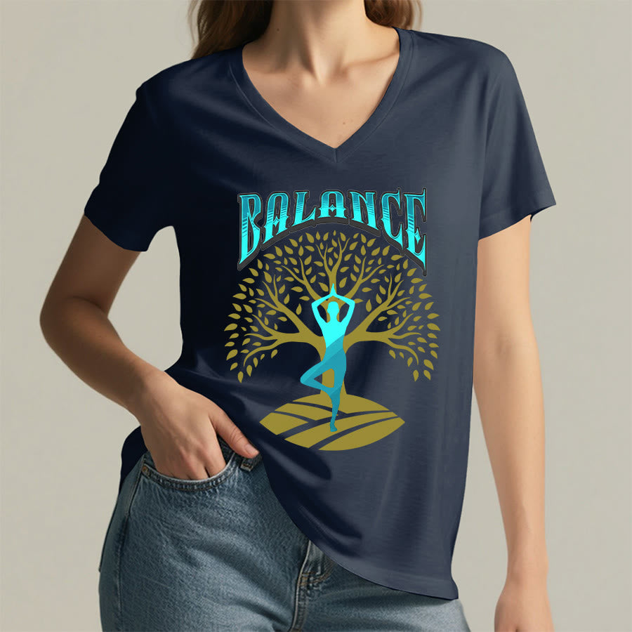 Olivenorma Tree Pose Yoga Lady Balance Word Spiritual Women's V Neck T-Shirt - image 26