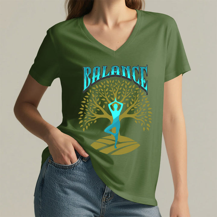Olivenorma Tree Pose Yoga Lady Balance Word Spiritual Women's V Neck T-Shirt - image 8