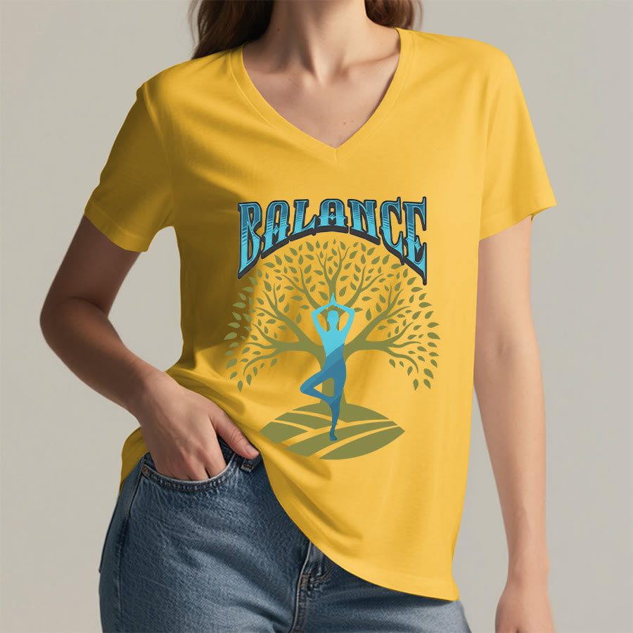 Olivenorma Tree Pose Yoga Lady Balance Word Spiritual Women's V Neck T-Shirt - image 32