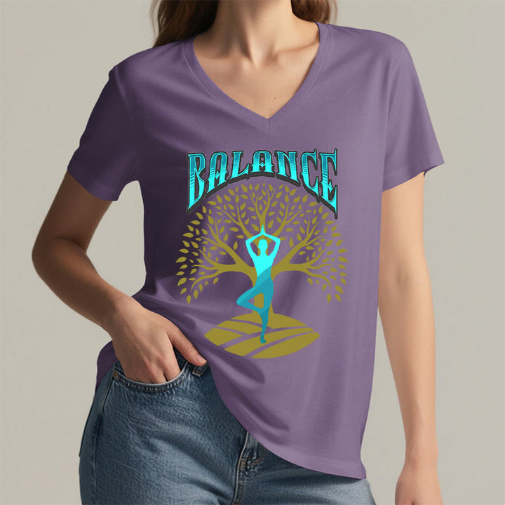Olivenorma Tree Pose Yoga Lady Balance Word Spiritual Women's V Neck T-Shirt - image 38