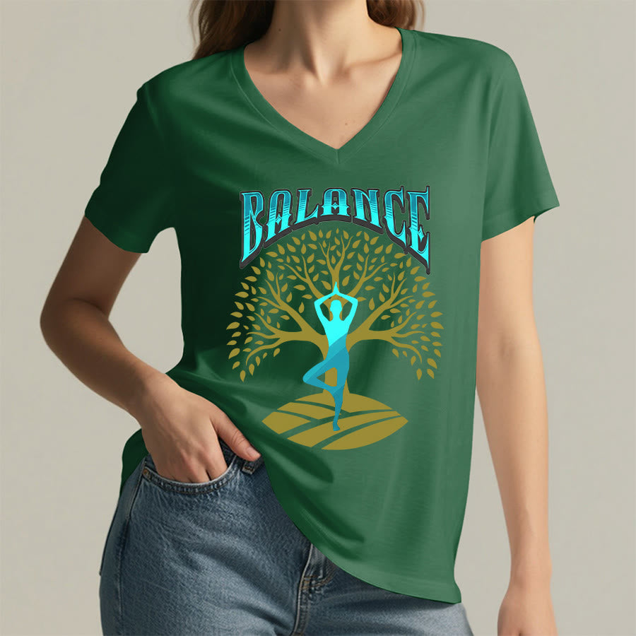 Olivenorma Tree Pose Yoga Lady Balance Word Spiritual Women's V Neck T-Shirt - image 5