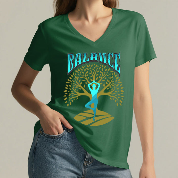Olivenorma Tree Pose Yoga Lady Balance Word Spiritual Women's V Neck T-Shirt - image 5