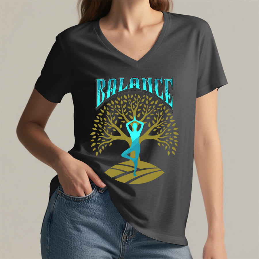 Olivenorma Tree Pose Yoga Lady Balance Word Spiritual Women's V Neck T-Shirt - image 23