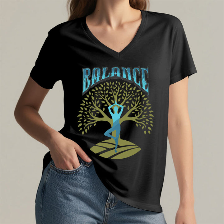 Olivenorma Tree Pose Yoga Lady Balance Word Spiritual Women's V Neck T-Shirt - image 20