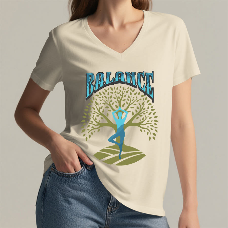 Olivenorma Tree Pose Yoga Lady Balance Word Spiritual Women's V Neck T-Shirt - image 11