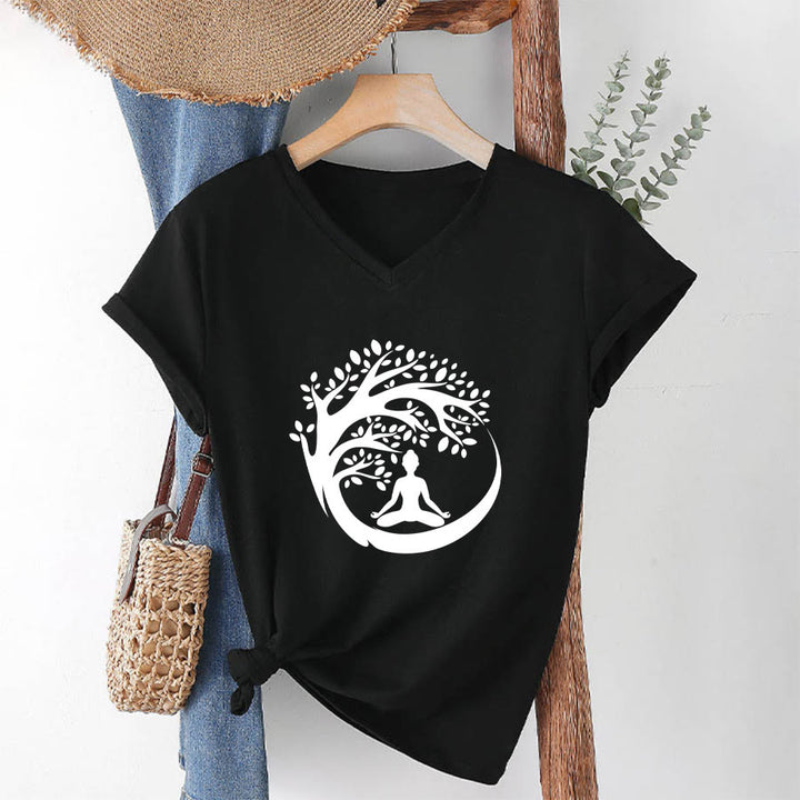 Olivenorma Enso Circle Tree Branch Meditation Silhouette Graphic Women's V Neck T-Shirt - image 19