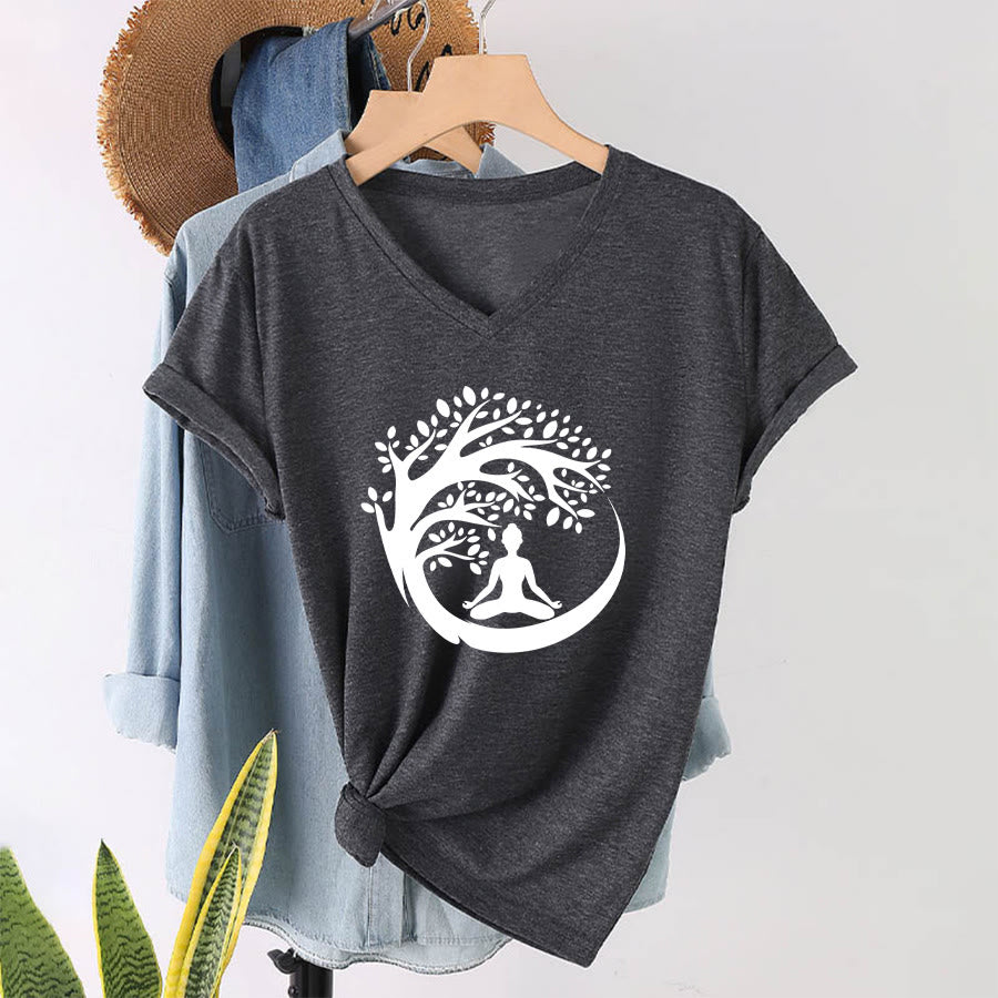 Olivenorma Enso Circle Tree Branch Meditation Silhouette Graphic Women's V Neck T-Shirt - image 22