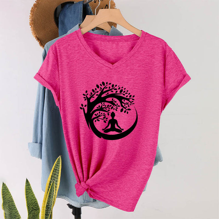 Olivenorma Enso Circle Tree Branch Meditation Silhouette Graphic Women's V Neck T-Shirt - image 34