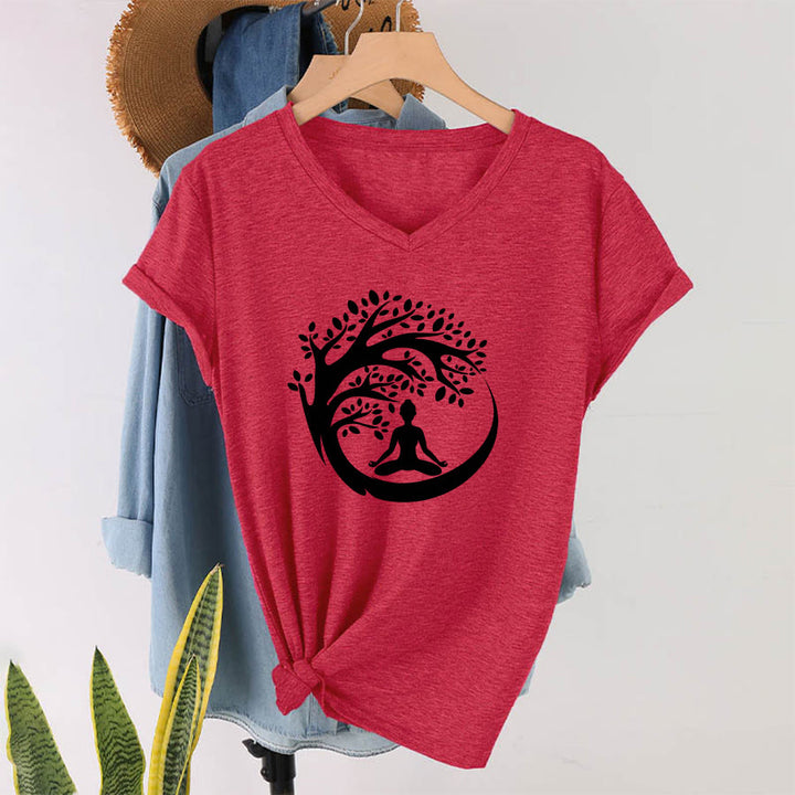Olivenorma Enso Circle Tree Branch Meditation Silhouette Graphic Women's V Neck T-Shirt - image 28