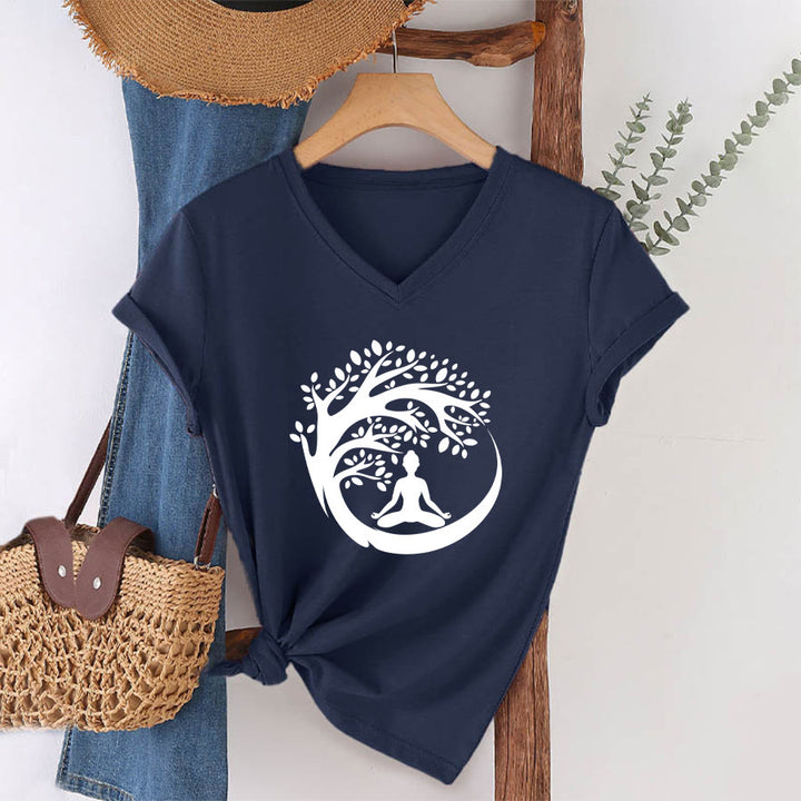 Olivenorma Enso Circle Tree Branch Meditation Silhouette Graphic Women's V Neck T-Shirt - image 25