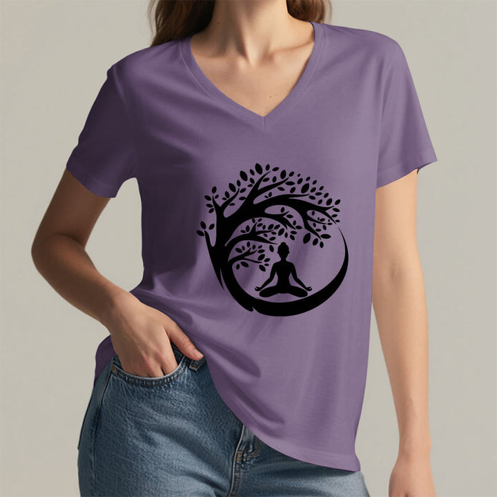 Olivenorma Enso Circle Tree Branch Meditation Silhouette Graphic Women's V Neck T-Shirt - image 38