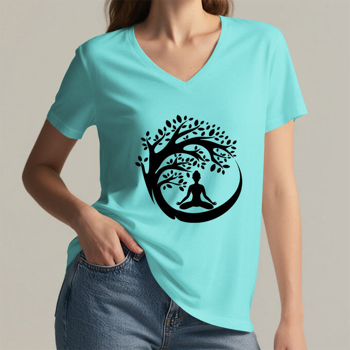 Olivenorma Enso Circle Tree Branch Meditation Silhouette Graphic Women's V Neck T-Shirt - image 17