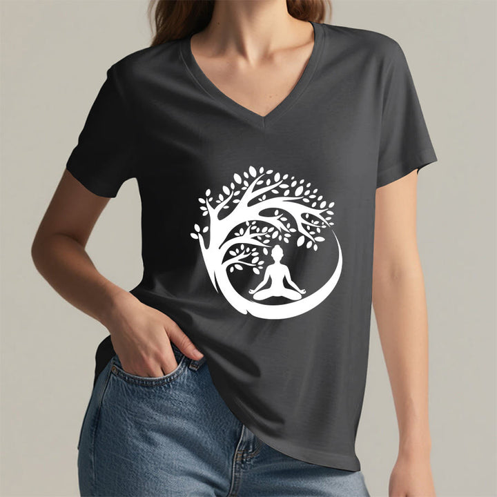 Olivenorma Enso Circle Tree Branch Meditation Silhouette Graphic Women's V Neck T-Shirt - image 23