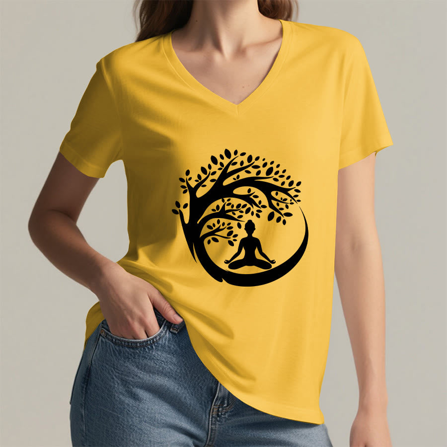 Olivenorma Enso Circle Tree Branch Meditation Silhouette Graphic Women's V Neck T-Shirt - image 32