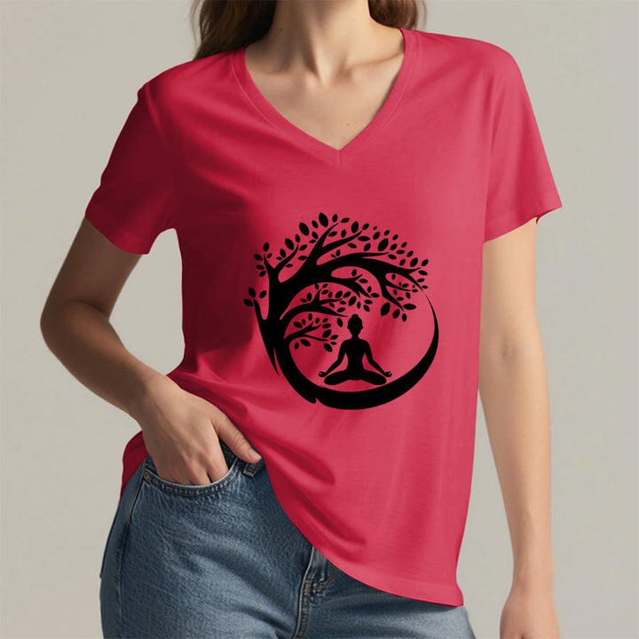 Olivenorma Enso Circle Tree Branch Meditation Silhouette Graphic Women's V Neck T-Shirt - image 29