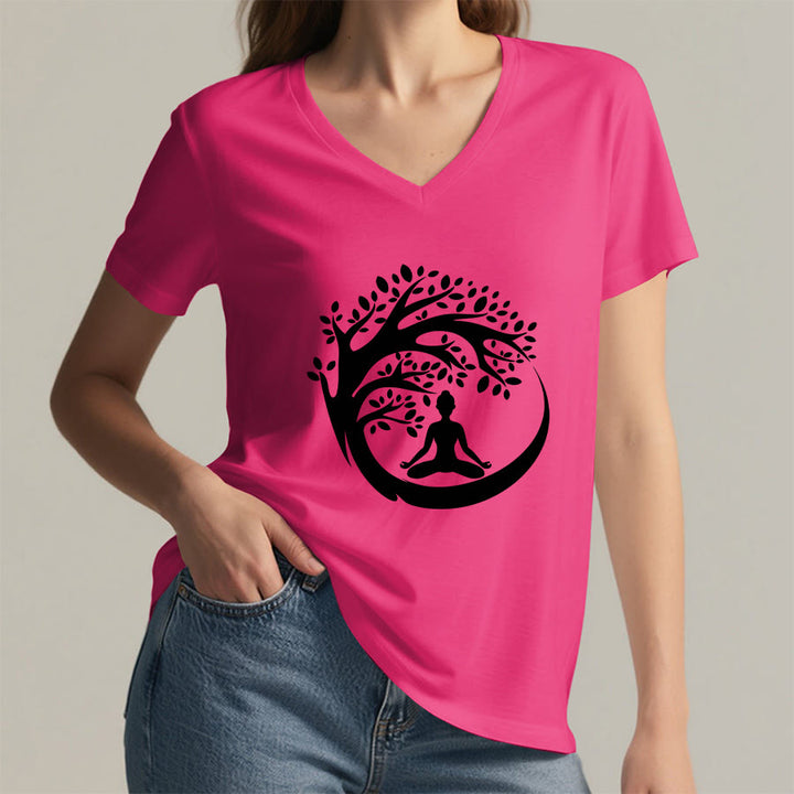 Olivenorma Enso Circle Tree Branch Meditation Silhouette Graphic Women's V Neck T-Shirt - image 35