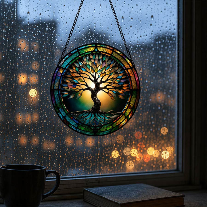 Olivenorma 2D Round Gradient Rim Silhouette Tree Of Life Stained Glass Sun Catcher - image 2
