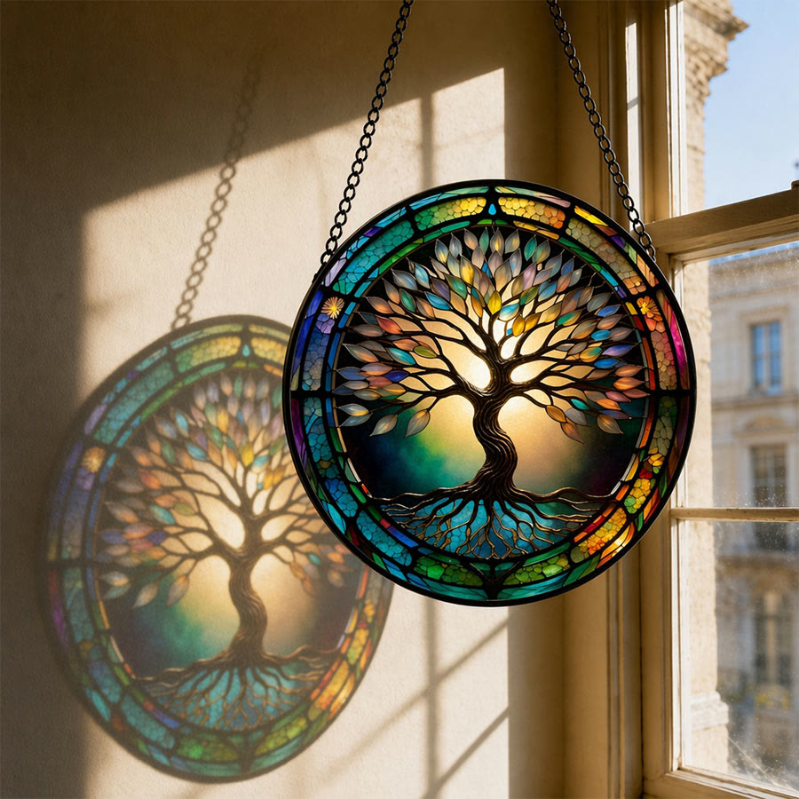 Olivenorma 2D Round Gradient Rim Silhouette Tree Of Life Stained Glass Sun Catcher - 30cm*30cm - image 0