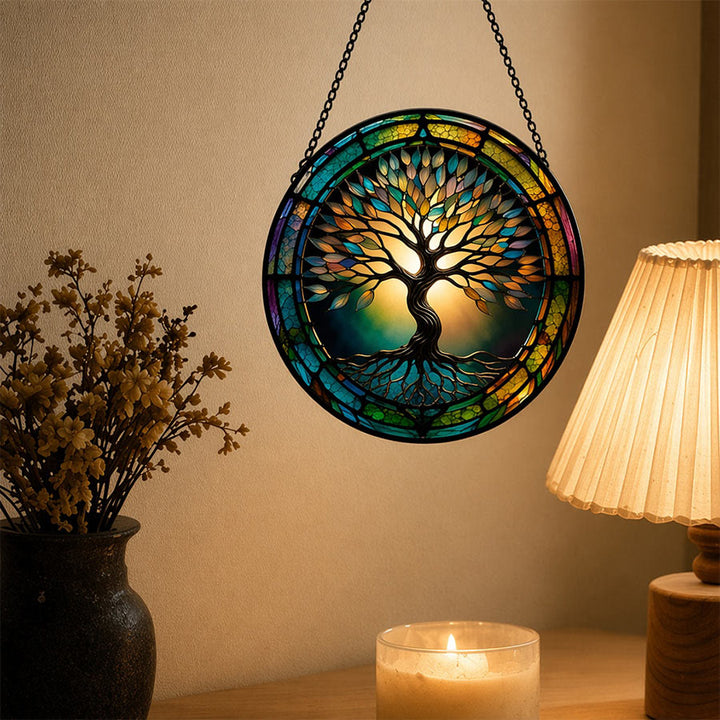 Olivenorma 2D Round Gradient Rim Silhouette Tree Of Life Stained Glass Sun Catcher - image 4